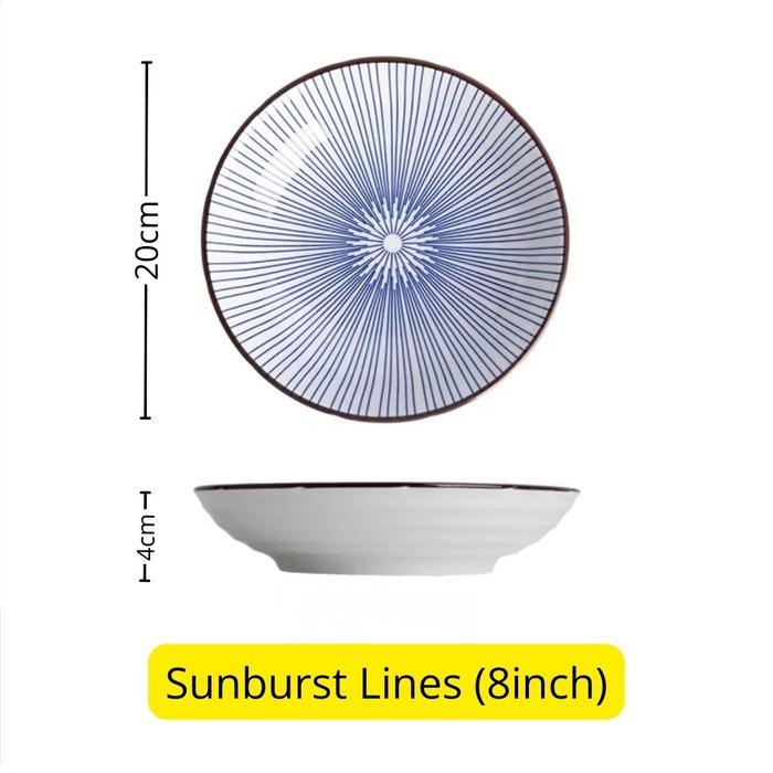 Piring Keramik Motif Jepang Vintage Piring Makan Keramik Motif Tradisional Jepang Sunburst Lines/Dau