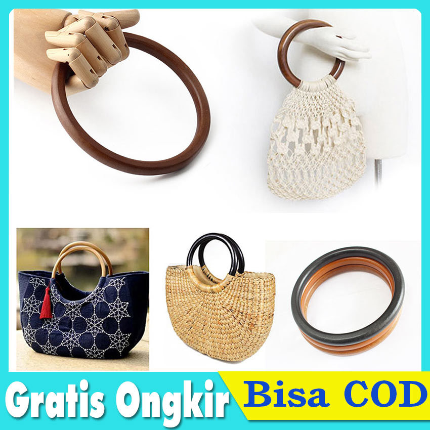 Gagang Tas Kayu Ring Bulat Handle Bag Wooden Solid Premium Aksesoris DIY Tas Rajut Macrame Natural K