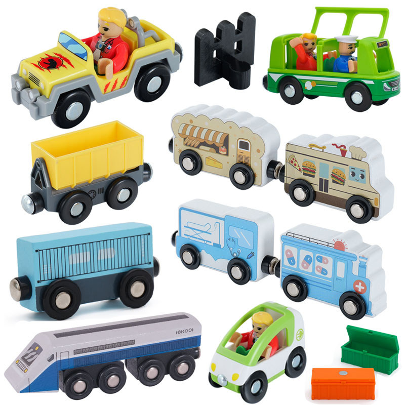 Wooden Train Track Accessories Vehicle Wooden Scene Car Fire Truck Ambulance Track Scene Toys For Bo