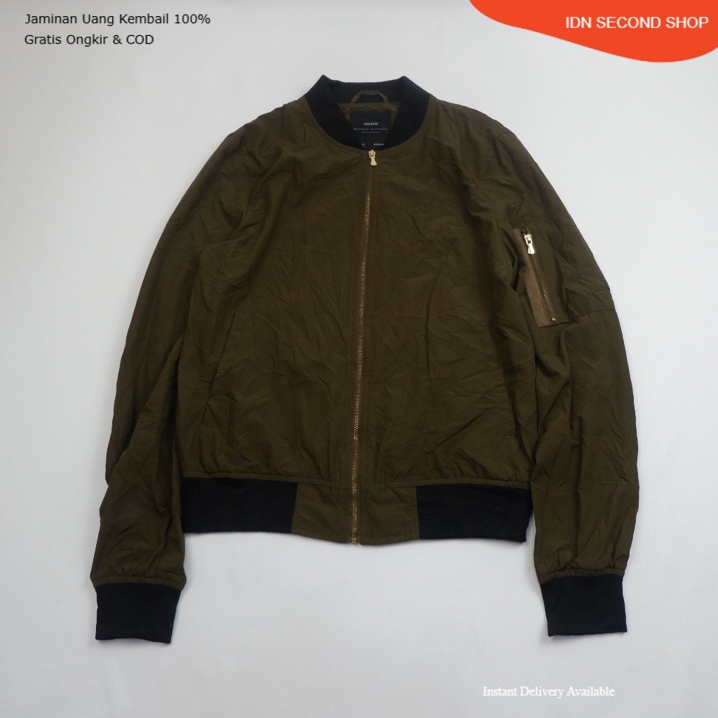 ZARA BASIC Lightweight Bomber Jacket - Khaki Olive Green - Preloved