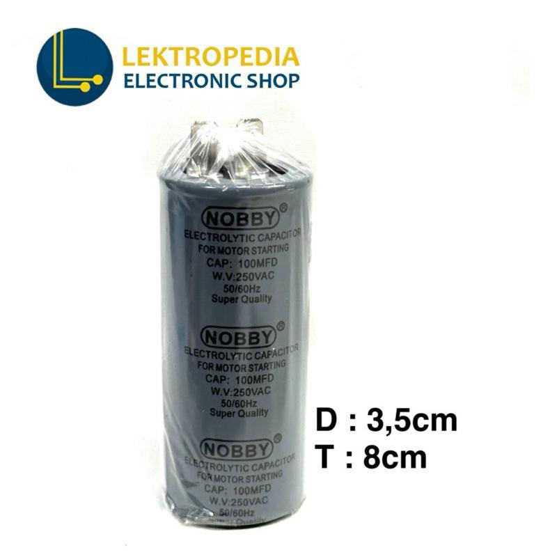 Kapasitor AC 100uf 250v NOBBY Starting Bulat Soket 100 uf mfd 100mfd mikro 250vac 250 v vac volt Cap