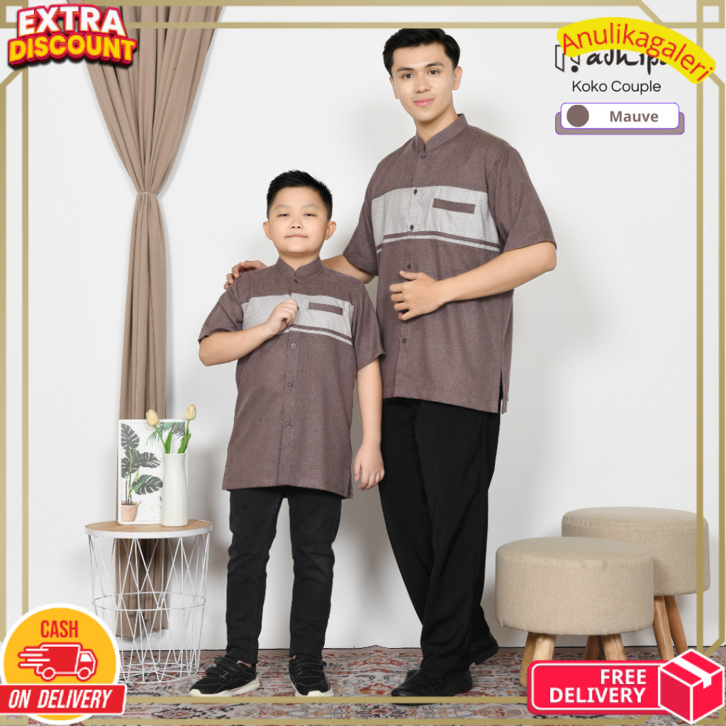 PROMO Adhipa Koko Couple Ayah dan Anak Ungu Mauve Variasi Songket Bulat