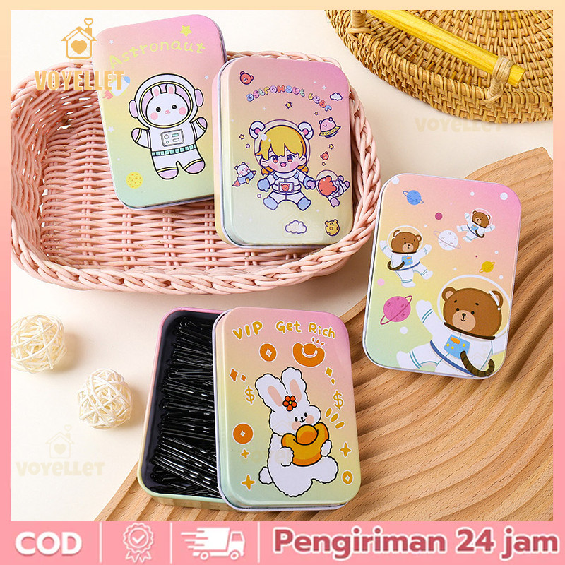 Kotak Kemasan Logam Jepit Rambut Kotak Kaleng Beruang Kecil Lucu Kreatif Kotak Penyimpanan Kartu Pos