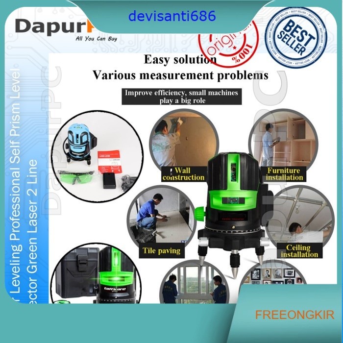 Waterpass Laser Leveling Self Prism Leveling Green Laser 2 Line