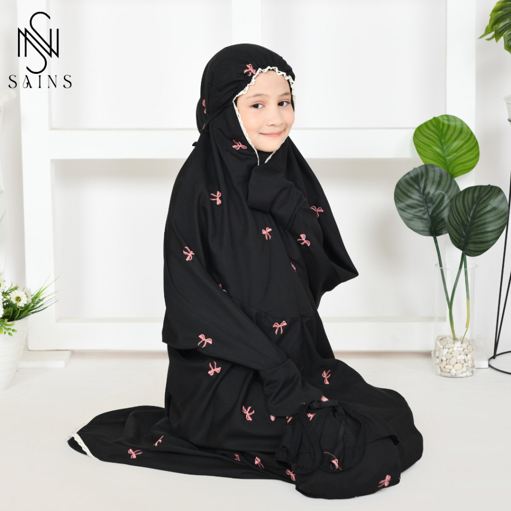 FRANCISS.ID Sains - Mukena Terusan Anak Remaja Aleeya Bordir Coquette Tas Serut Bahan Katun Micro Ad