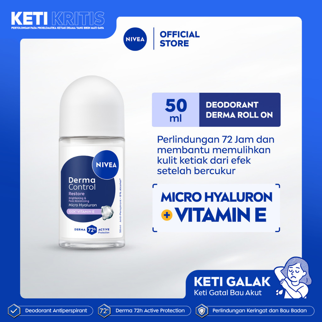 NIVEA Deodorant Roll On Derma Control Restore 50ml - Deodoran wanita skin barrier memperbaiki kulit 