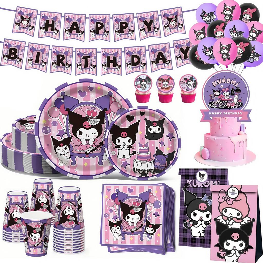 Kuromi Birthday Party Decoration Cinnamoroll Mymelody Balloon sposable Tableware Plate Napkin Backdr