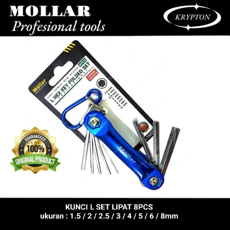 mollar kunci L set lipat 8pcs CRV ( asli original ) kayla tools