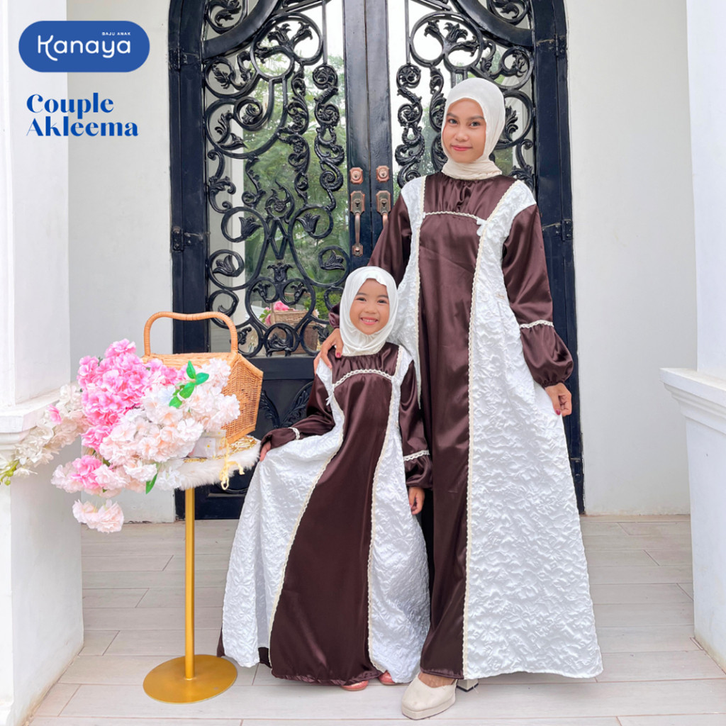 GAMIS COUPLE IBU & ANAK AKLEEMA BAHAN FUKURO & SATIN LONG DRESS ANAK PEREMPUAN 1-10 TAHUN