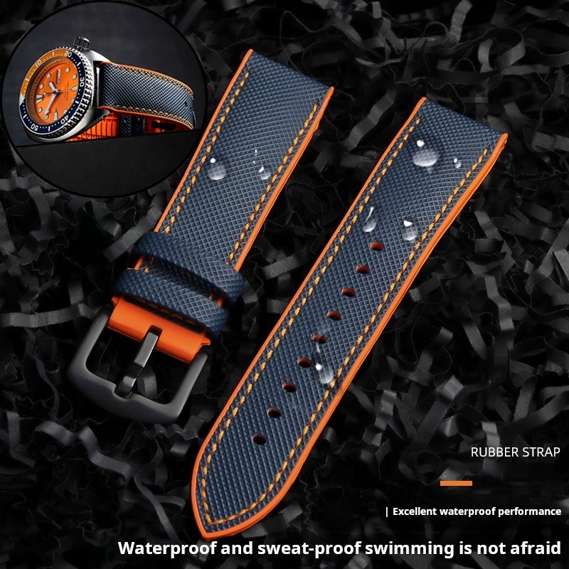 Blue Orange Nylon Rubber Wat Strap For Seiko NO 5 PROSPEX Omega Seamaster 300 watband Citizen Breitl