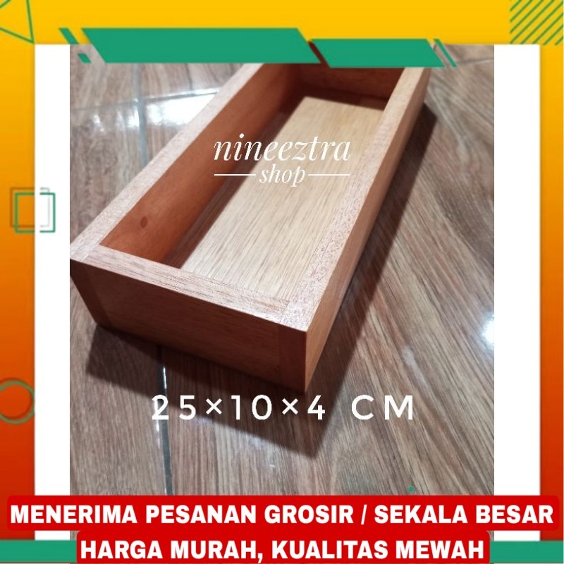 Kotak Serbaguna Kayu jati belanda 25×10×4 Cm Alas Triplek Box Kayu Mahoni Wooden Storage  Box