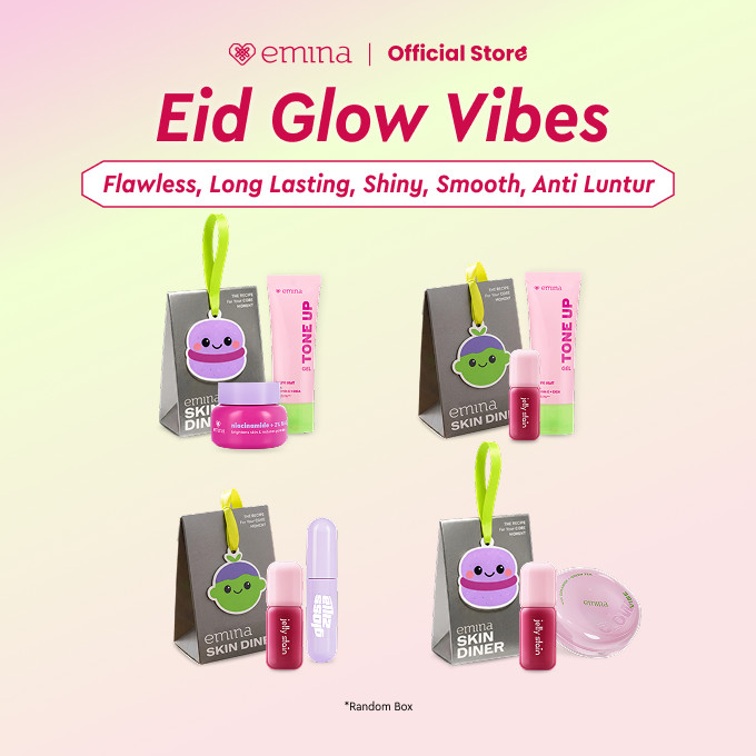 Emina Eid Glow Vibes Bundle Lebaran- Paket Make Up 2in1 Cushion, Lip Tint, Moisturizer, Tone Up, Lip