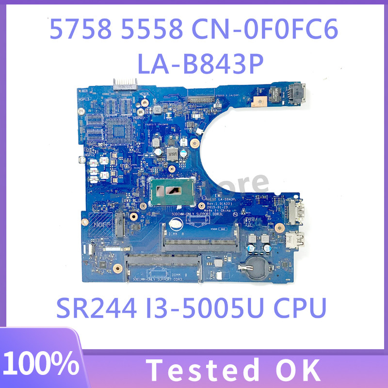 For dell piron 5458 5558 5758 Laptop Motherboard LA-B843P With 3825U i3-4005 i3-5005 i5-4210 i5-5200