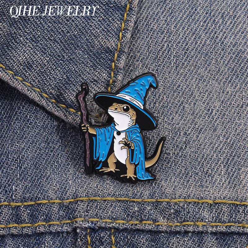 Lizard Wizard Enamel P Punk Gothic Blue Animal Metal Brooes Decorate Backpack Clothes Lapel Badge Fu