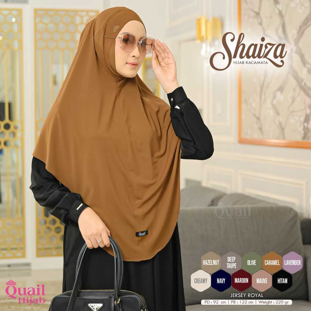 Shaiza  Khimar Syar'i Jumbo Polos Pad Antem Original Quail Hijab Model Shaiza Bahan Jersey Royal Pre