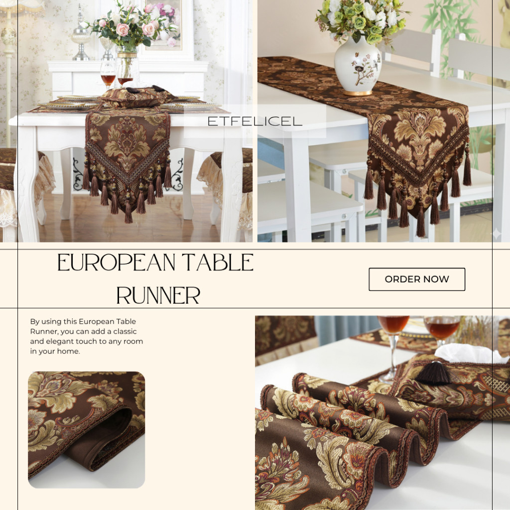 European Table Runner/Taplak Meja Tamu Tebal Bordir Meja Makan Buffet Premium Rumbai - DK5