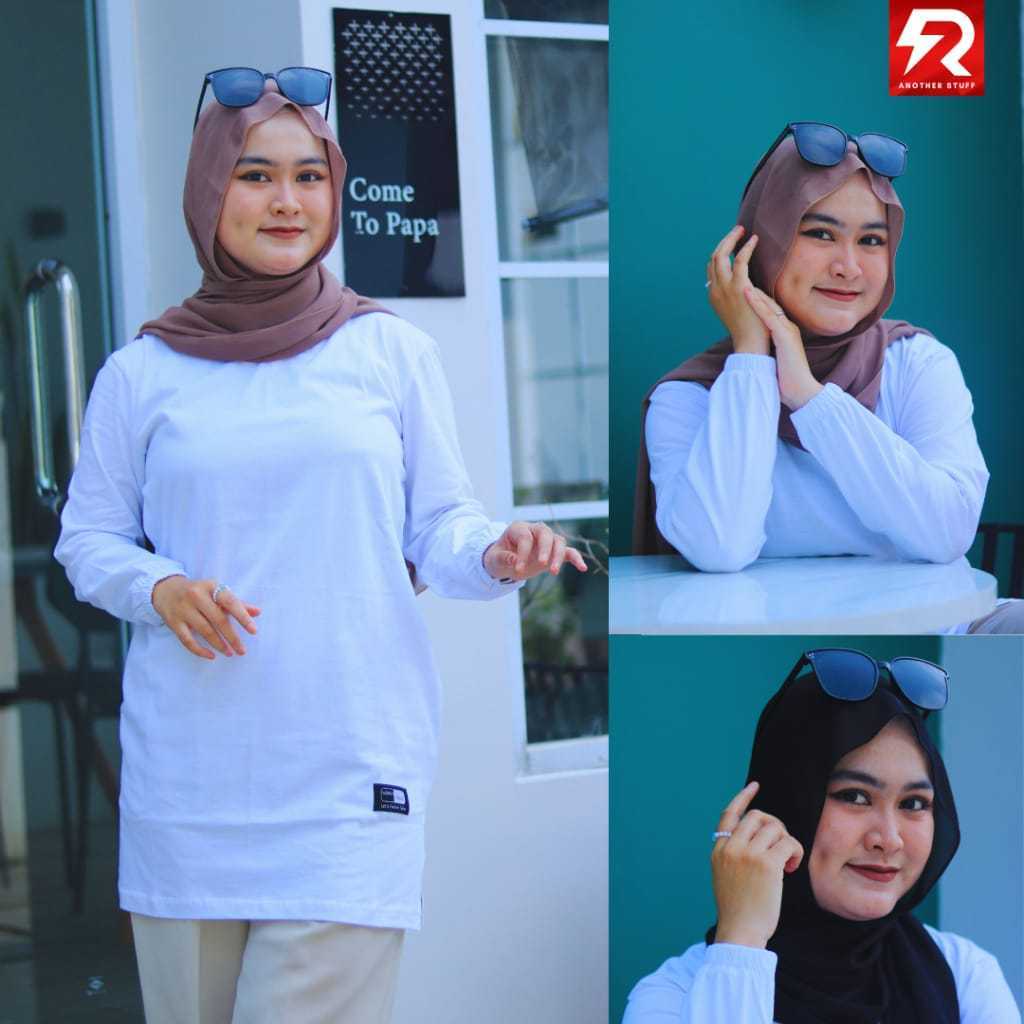 EZMOSHOP kaos tunik atasan wanita lengan panjang motif polos kekinian bahan katun combed 24s