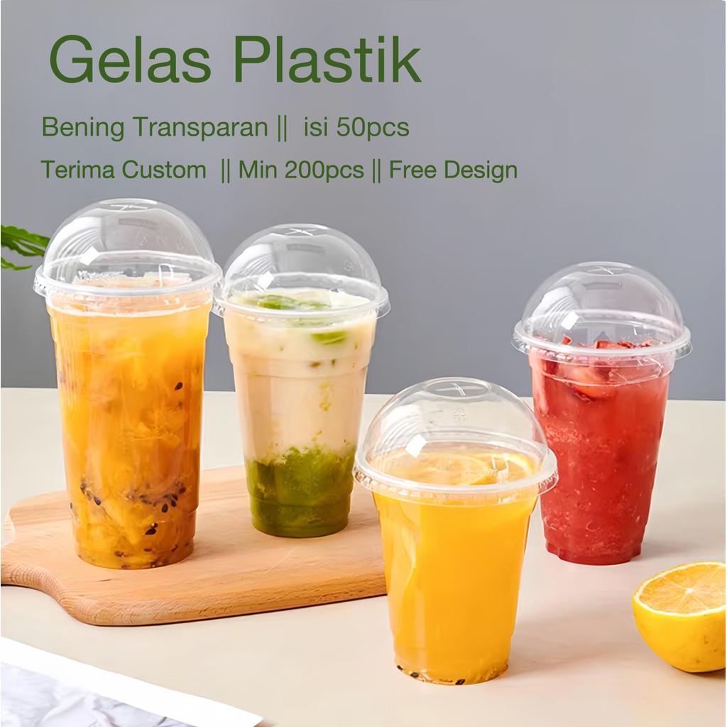 [50pcs]Gelas Plastik 14oz 16oz 24oz cup diameter 90mm+Tutup / Gelas Plastik Tebal /Gelas PP Bening/P