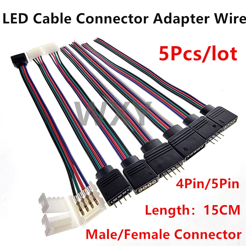 5Pcs Kabel LED 4Pin 5Pin Konektor Pria Wanita Adaptor untuk Strip Lampu LED RGB RGBW 5050 3528 SMD R