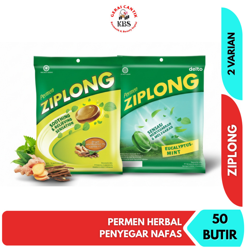 Permen Ziplong Bag 50 Butir - Permen Mint Original & Eucalyptus Licorice Melegakan Tenggorokan Nafas