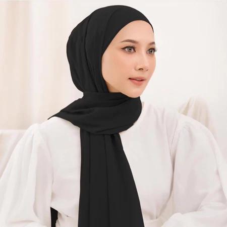 Pashmina Ceruty Babydoll  Polos Hijab Syal Pashmina Ceruty Kerudung Jilbab Muslim - Hitam