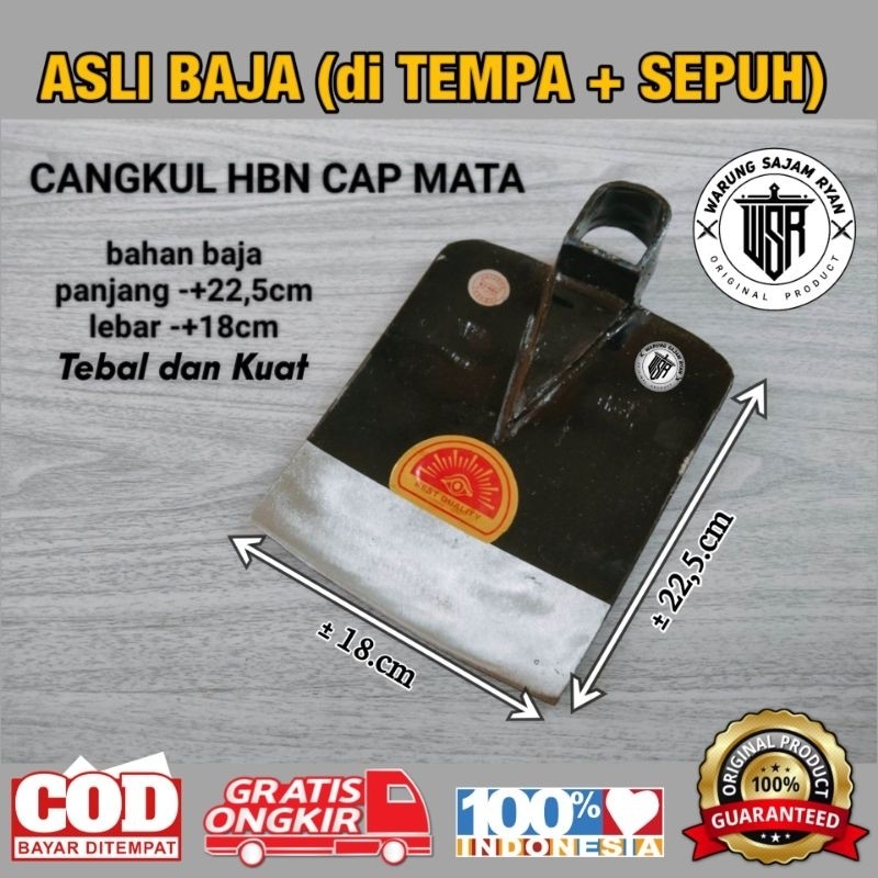 Rayyan CANGKUL BAJA ASLI Cap Mata SNI, Anti Lengket, Cangkul Sawah, Pacul, Cangkul kebun [HBN MATA]