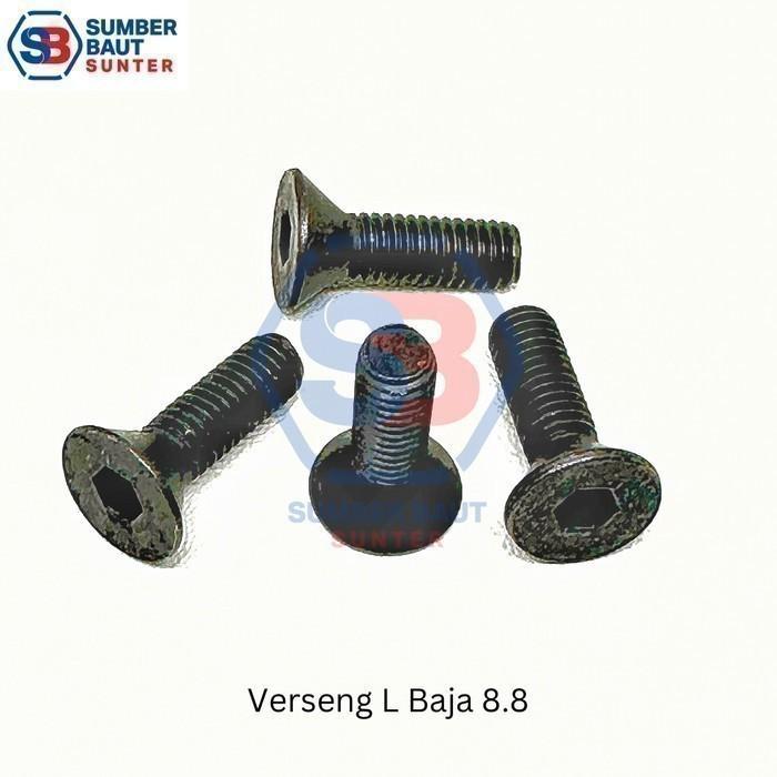 M8x30 Verseng L Baja 8.8 Hitam - Countersunk Hex Socket