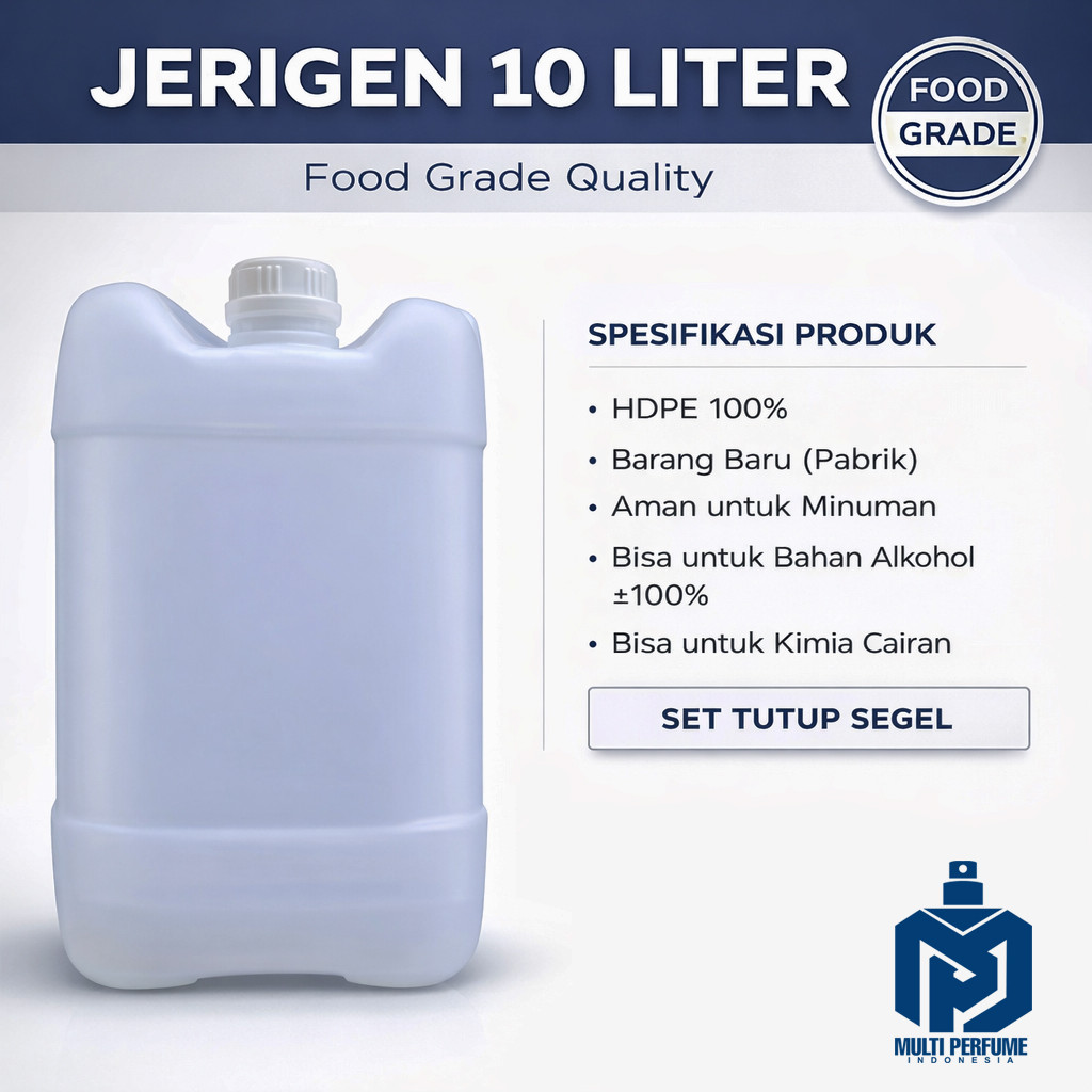 Jerigen 10 Liter Food Grade – Jerigen Air / Kimia HDPE Tebal Tutup Segel Baru