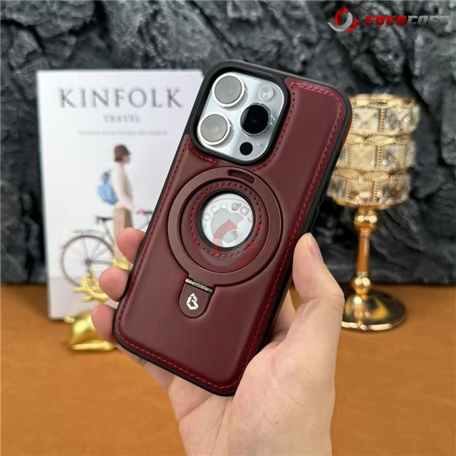 Case iPhone 12 13 14 15 16 17 16e 17 Air Pro Max LEATHER MAGSAFE STAND