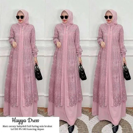 HAYYA MAXY HT - Dress Gamis Wanita | Gamis brukat pesta Lebaran 2026 Matt Ceruty mix Brukat - KONVEK