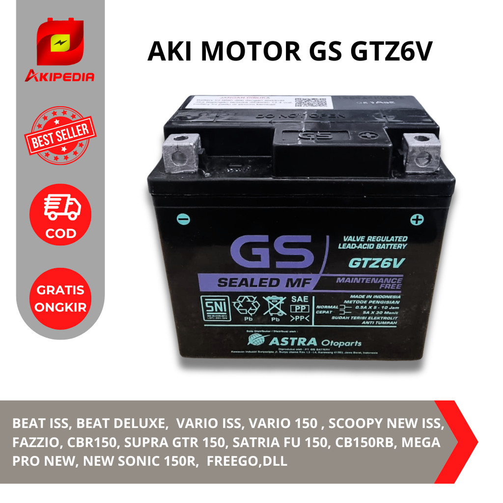 aki motor beat deluxe, vario 150,125 led, fazzio, satria fu gs  gtz6v