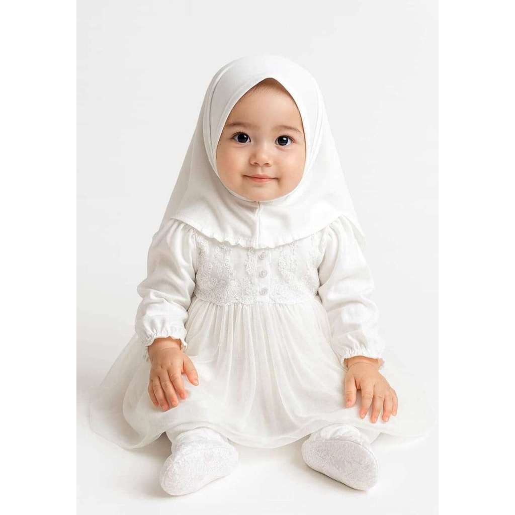 Gamis Anak Putih Brokat Anin