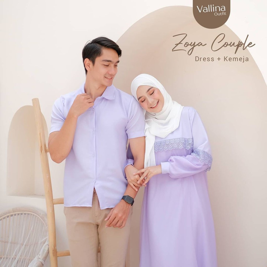 Rievera —— (Real Picture) Zoya Couple Baju Pasangan Dress Gamis Set Kemeja Muslim Lebaran