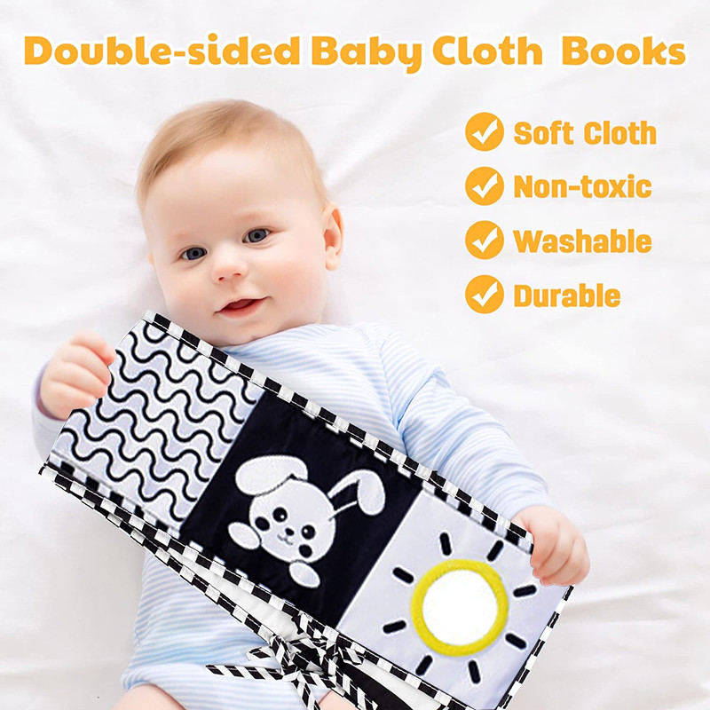 Montessori Baby Black White Colorful Animal Cloth Book Toys Baby Early Education Sensory Cloth Book 