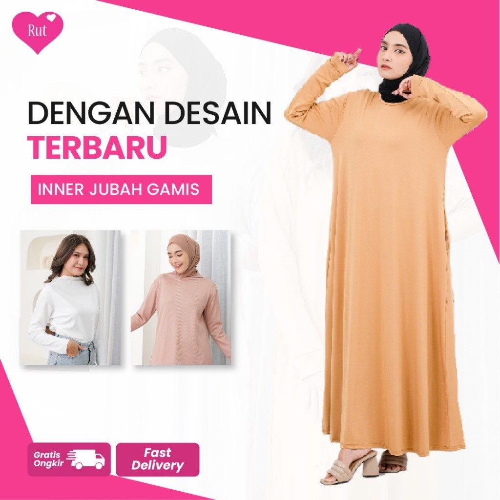 SHF -  Inner Manset Dalaman Wanita Jersey Lengan Panjang Model Payung untuk Gamis Jubah Polos Leher 