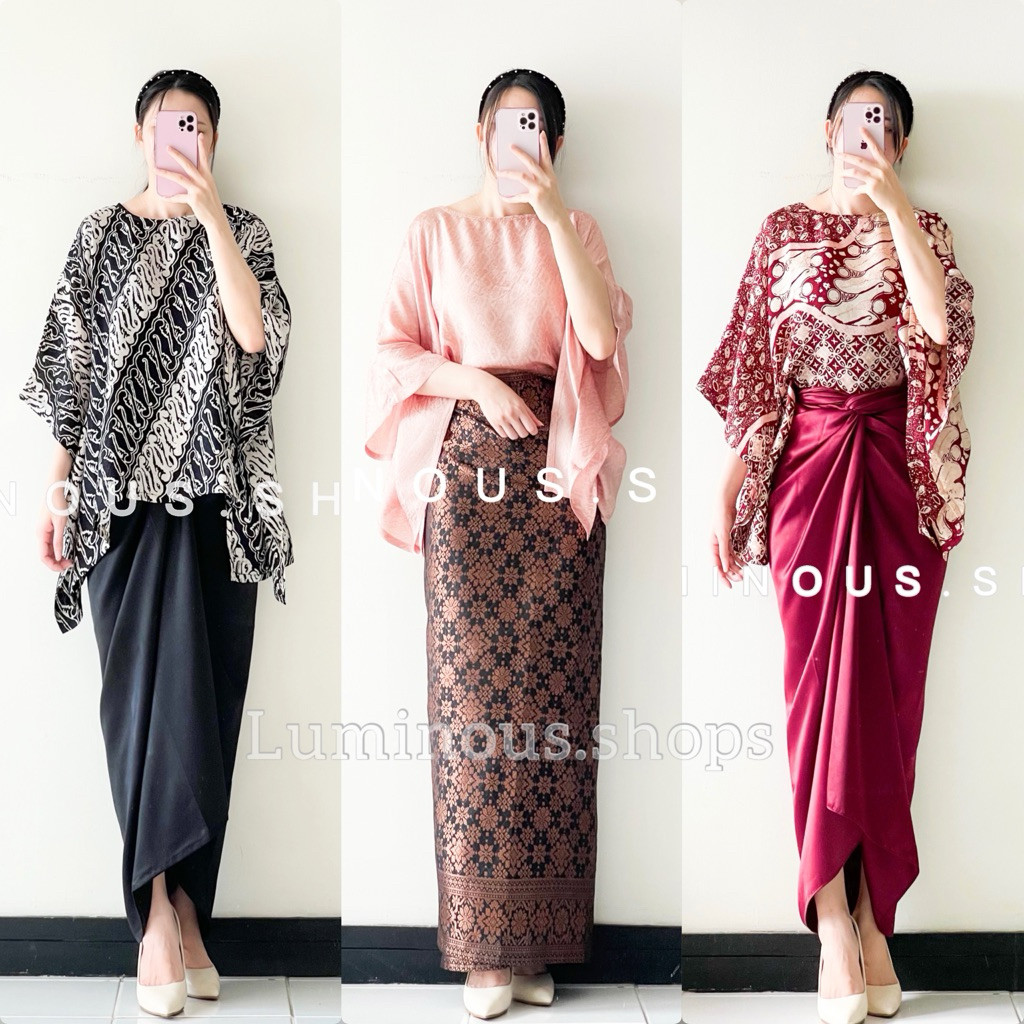 Ghea Set (Atasan bertekstur halus + rok songket / Rok polos)
