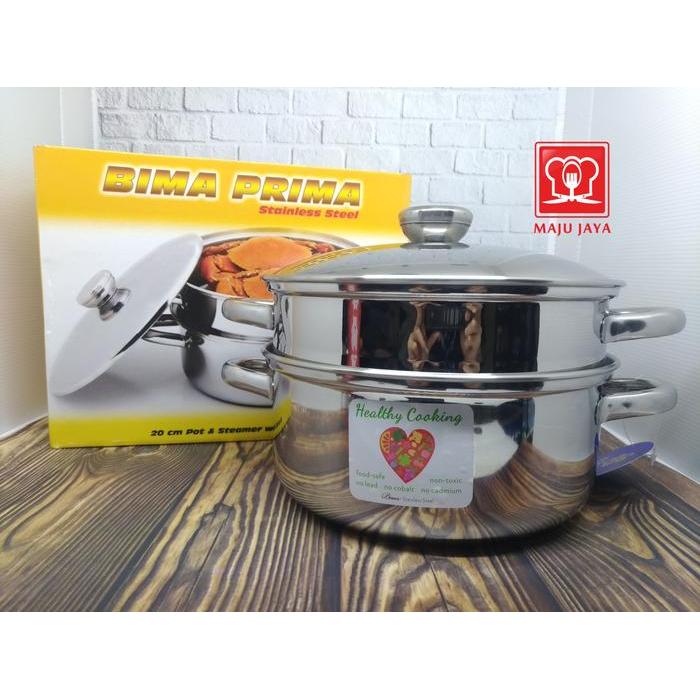 BIMA Prima Panci Steamer Kukusan 2 Susun 20Cm Tim Dimsum Siomay Kompor Induksi Listrik Stainless Ste