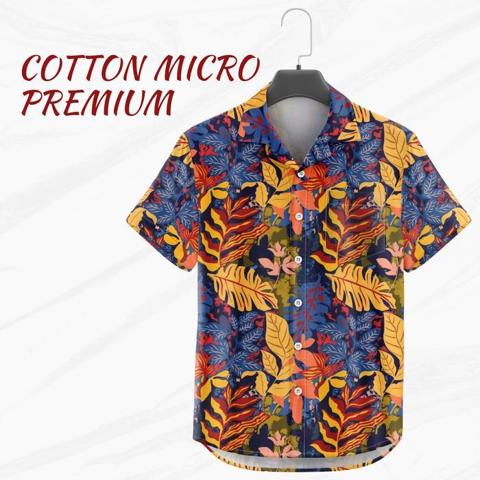 GOKS Baju Kemeja Motif Cowok Cewek Bali Pantai Surfing Hawai Dowear Kemeja Jumbo 262 DAUN KUNING - D