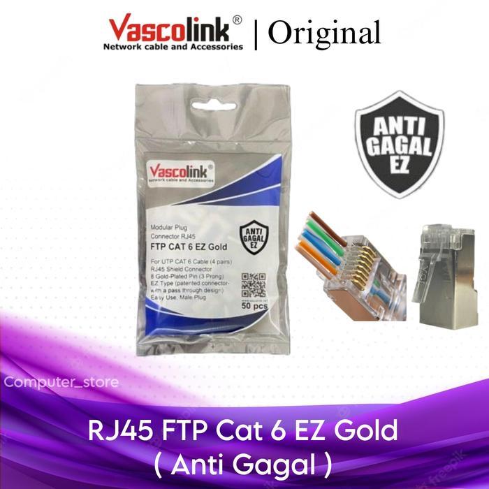 NEW Vascolink FTP RJ45 Connector Cat 6 EZ Gold Anti Gagal Konektor rj 45 - FTP ( Metal )