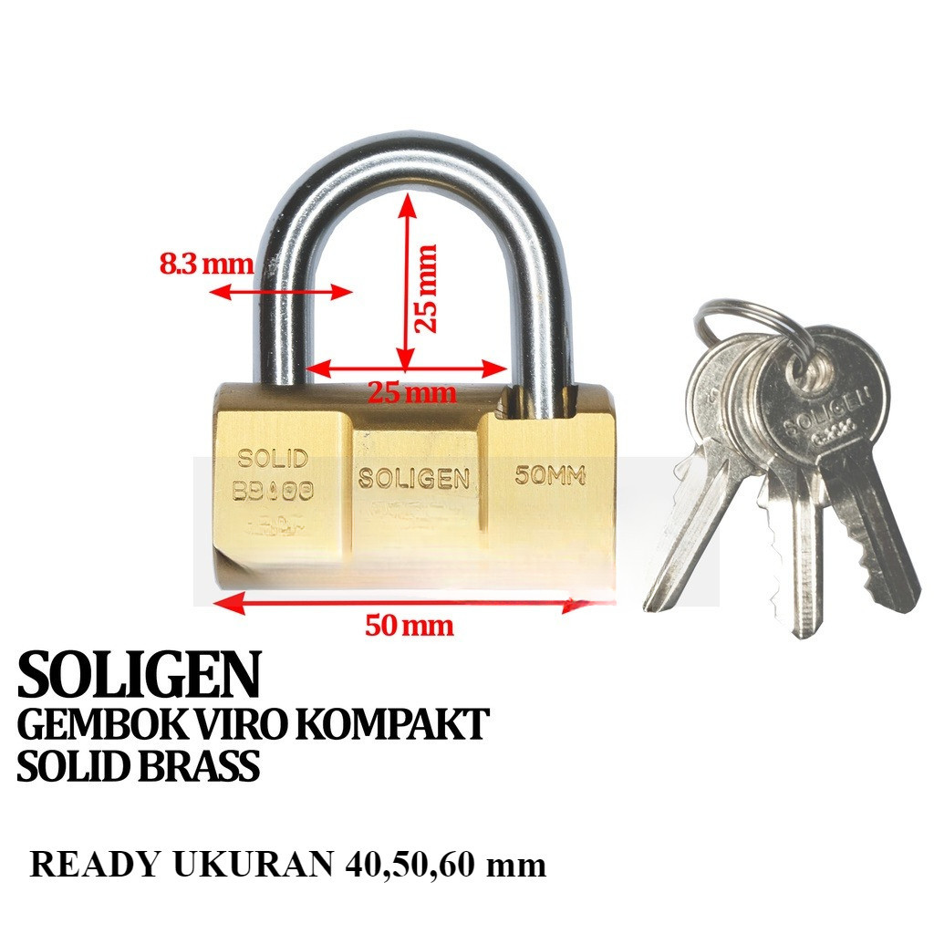 SOLIGEN GEMBOK KUNINGAN KOMPAKT 50MM - GEMBOK PAGAR SOLIGEN - GEMBOK VIRO