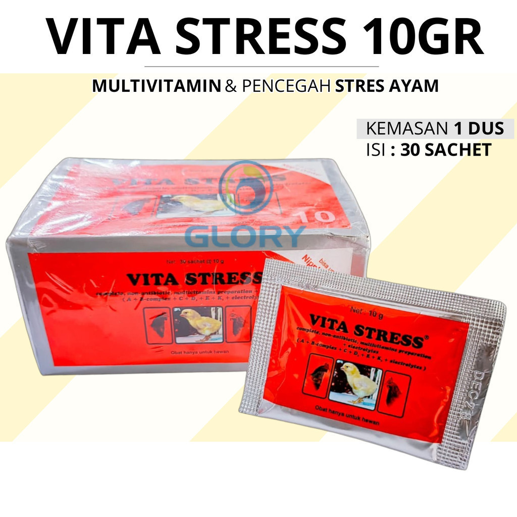 Vita Stress Medion 10gr 1 Dus  isi 30 Sachet Obat Anti Stres Untuk Unggas Doc Ayam Bebek Sakit
