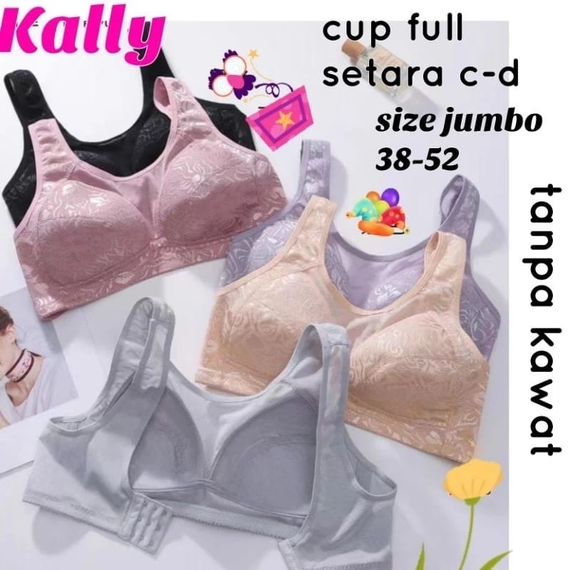 Bra Jumbo KALLY 7070 - Tanpa Kawat - Tanpa Busa - Cup C-D - Size 38-52
