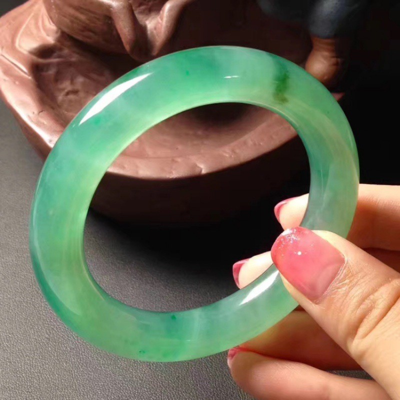 Grosir gelang jadeite dengan motif bunga jadeite hijau bulat padat jadeite mentah gelang jadeite wan