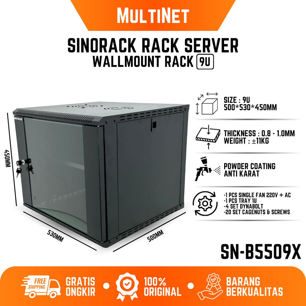 Rak Server 9U Wallmount Rack Server 9U Rack Server Single Door free kipas