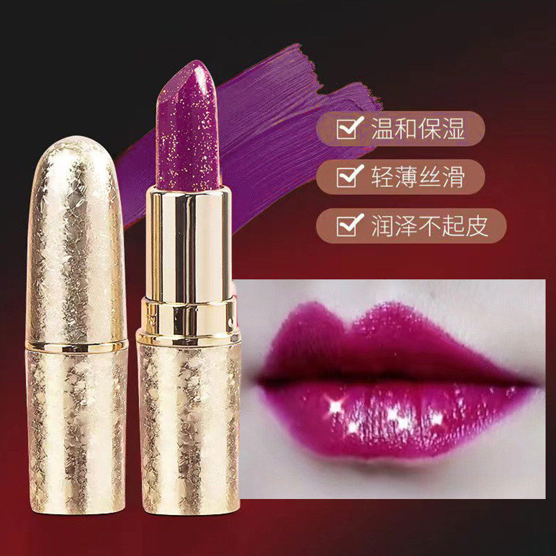 Lipstik berkilauan mutiara, pelembab bibir, warna ungu mawar