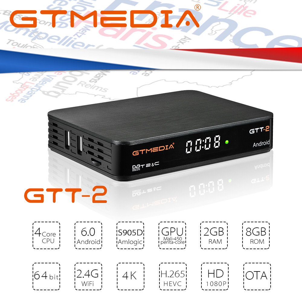 GTMEA GTT2 Smart TV BOX Android 6.0 4K DVB-T/T2/Cable/ISDBT 2.4G Built in Wifi Netflix Youtube Amlog