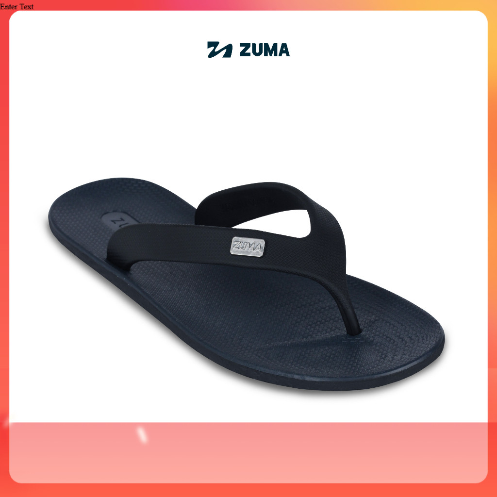 Zuma Men Onyx 9 Black Navy, Sandal Jepit Pria Karet Polos, Hitam Biru Tua