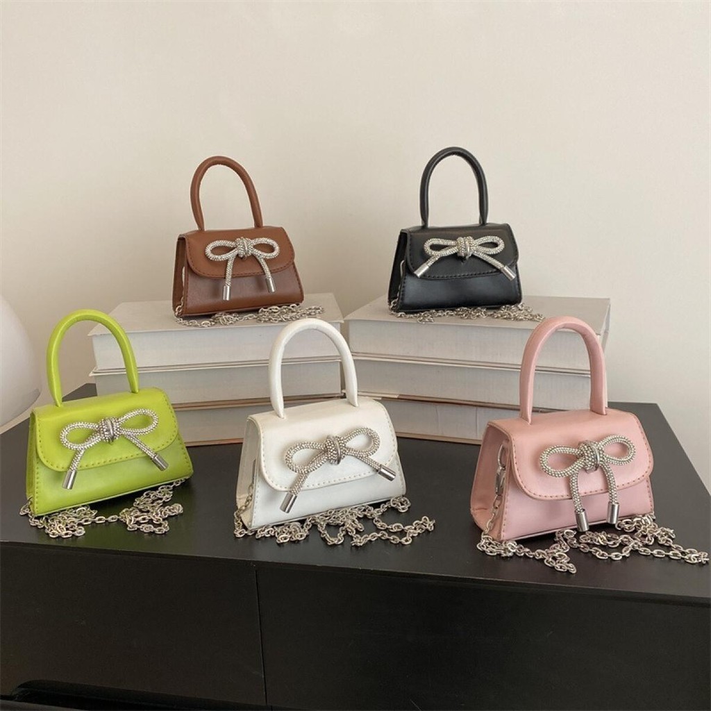 INDAHOR Tas Tangan Mini Pita Tas Rantai Kecil Persegi Tas Selempang Harum Kecil Tas Wanita Fashion S