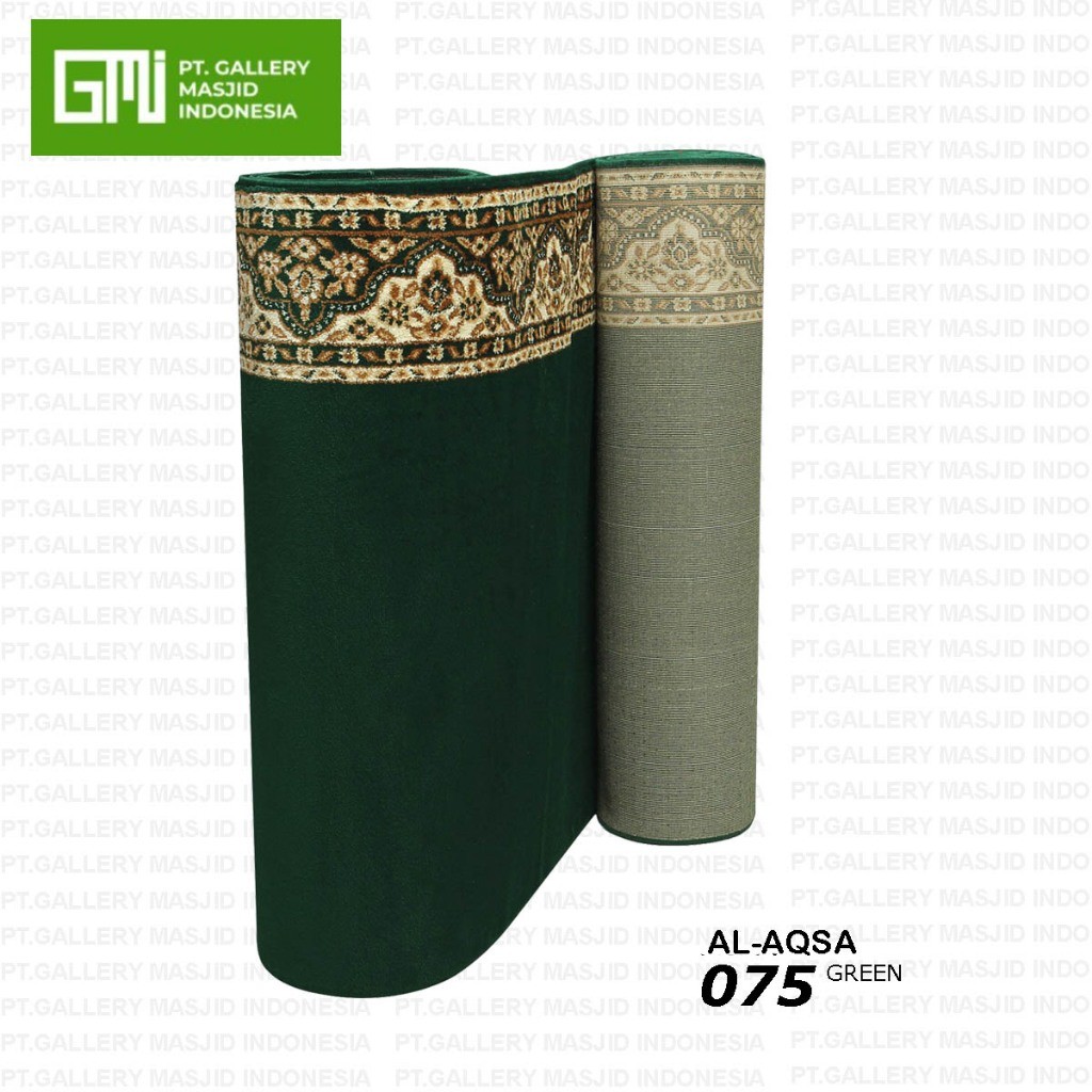 Karpet Mushola Murah AL AQSA Tebal 13mm Motif Gunung Hijau Polos / Sajadah Masjid Roll
