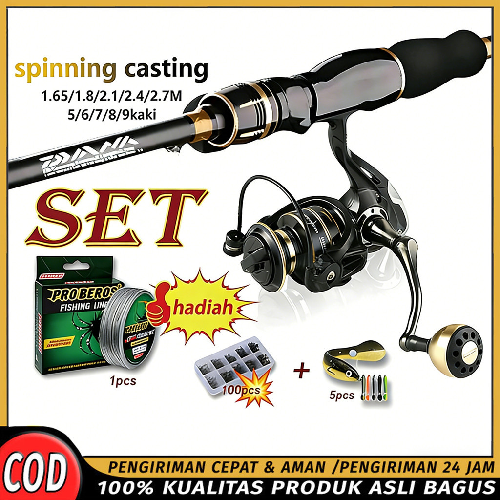 Set Joran Pancing Set Lengkap DAIWA Pancing dan Pancing Ultralight Set Spinning Rod & Reel Combo Se